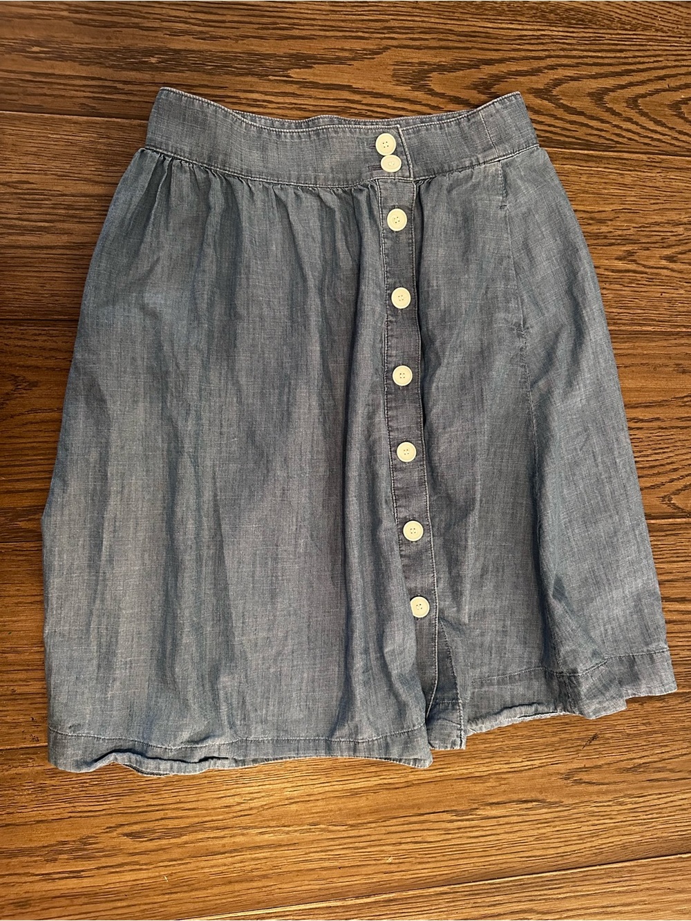 Talbots Chambray Button-Front A-Line Skirt in Medium Blue
